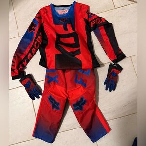 Fox Kids Red and Black Racing Pants, Shirt and Gloves.